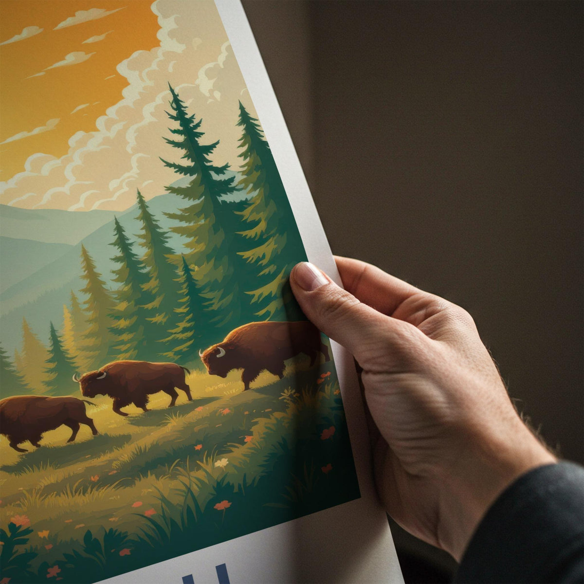 Sochi Wall Art - Scenic Russia Poster With Bison & Lush Forest