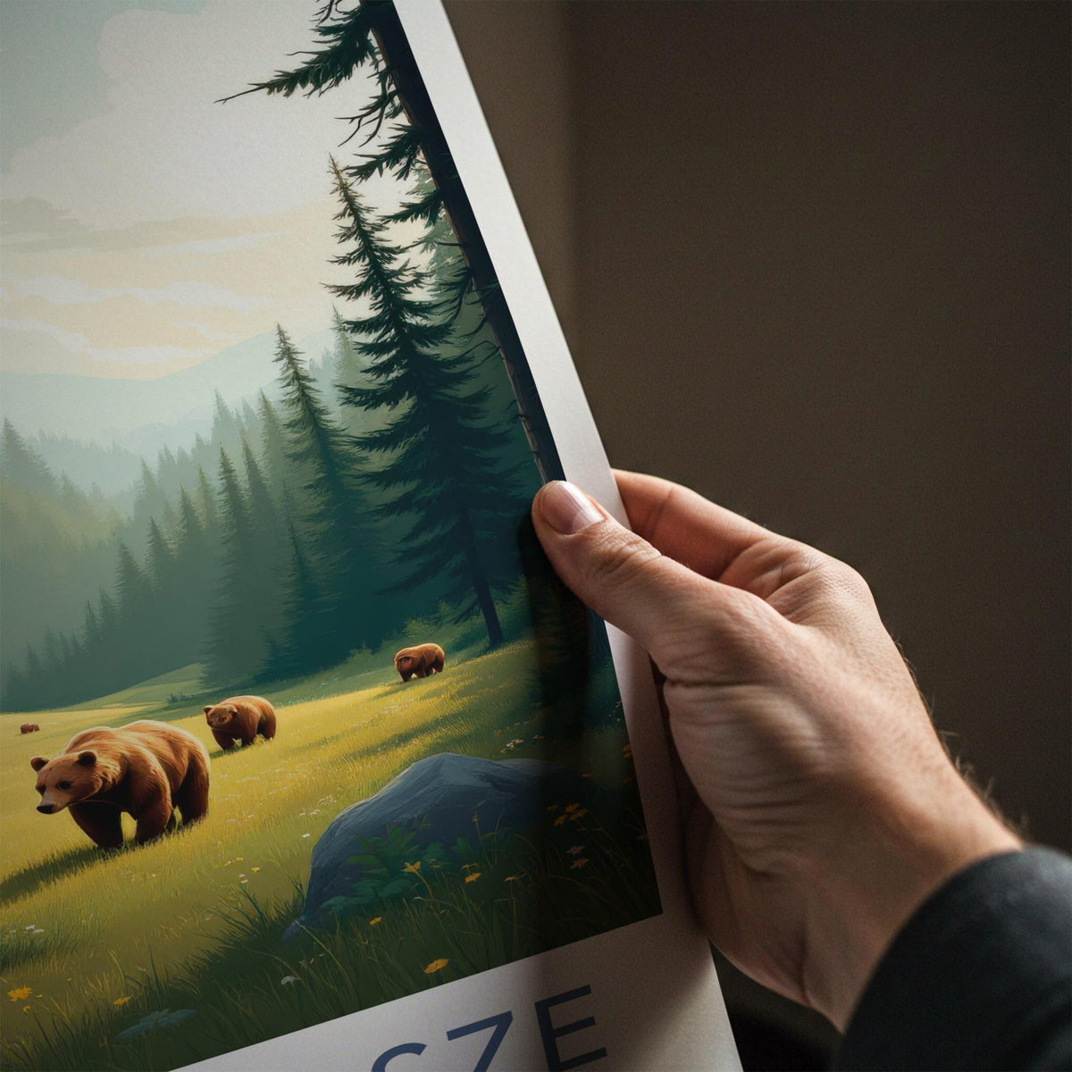 Karkonosze National Park Poster - Brown Bear Artwork & Forest