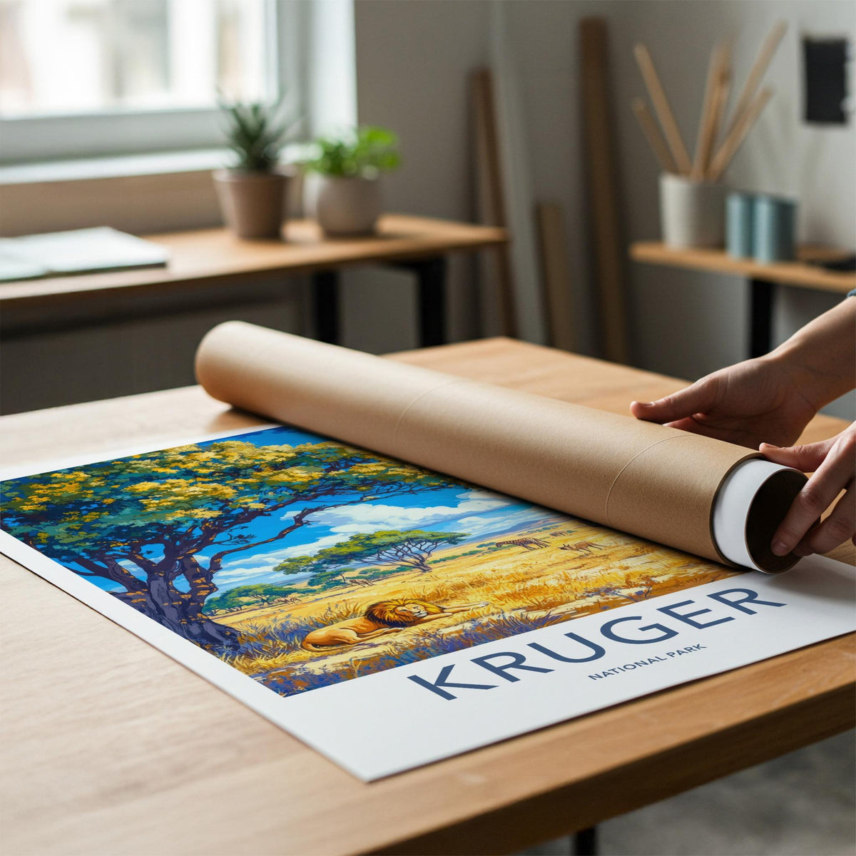 Kruger National Park Poster - Safari Wall Art Featuring Lion