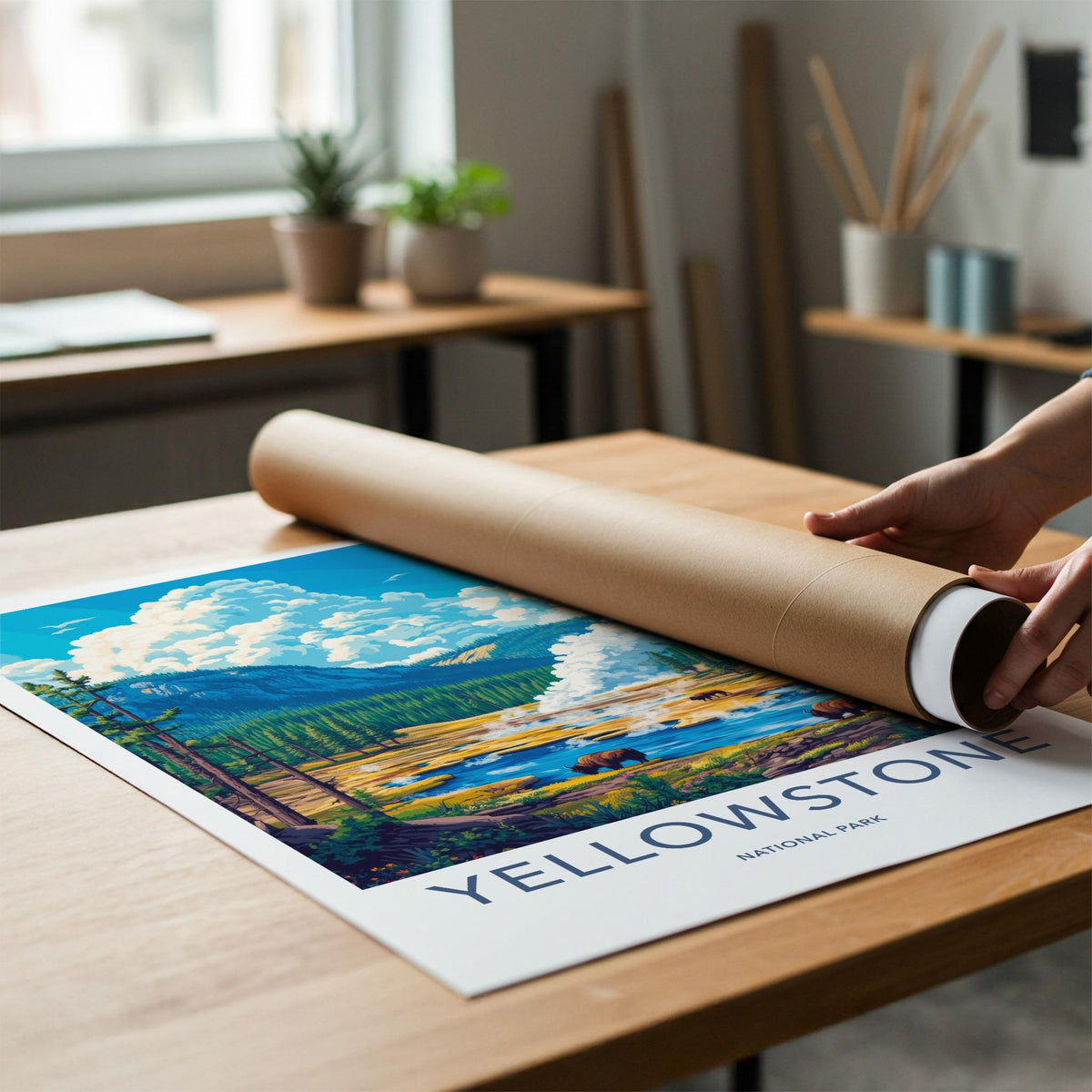 Yellowstone National Park Poster - Scenic Wall Art with Bison