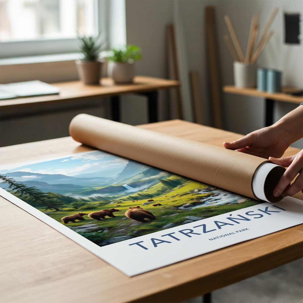Tatrzański National Park Poster - Scenic Mountain Landscape & Bear