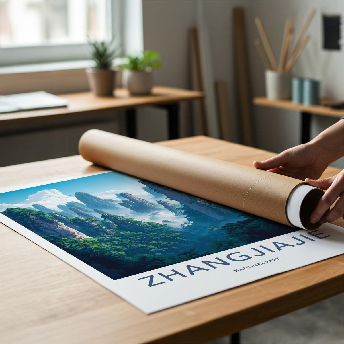 Zhangjiajie Poster - Misty Mountain Wall Art With Sandstone Pillars