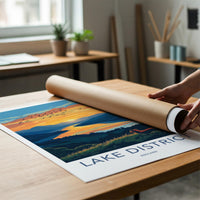 Lake District Poster - England Wall Art With Fox Silhouette & Scenic