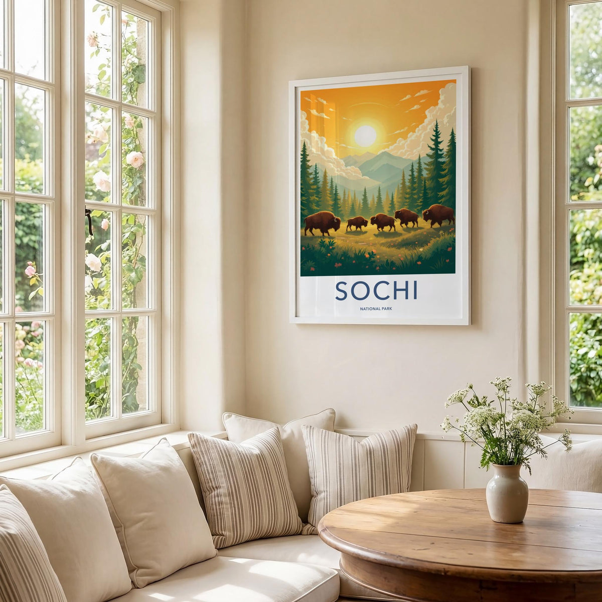 Sochi Wall Art - Scenic Russia Poster With Bison & Lush Forest
