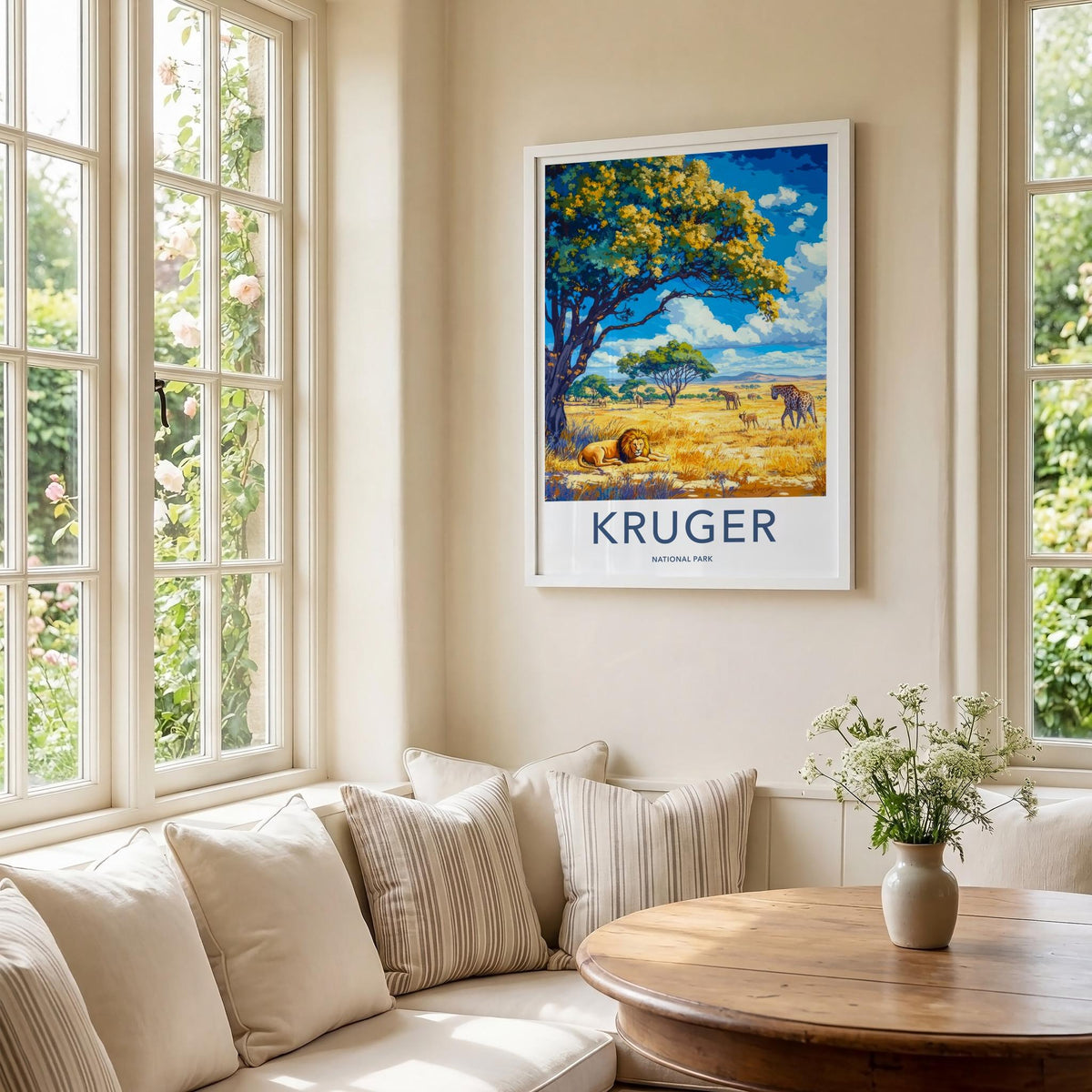 Kruger National Park Poster - Safari Wall Art Featuring Lion