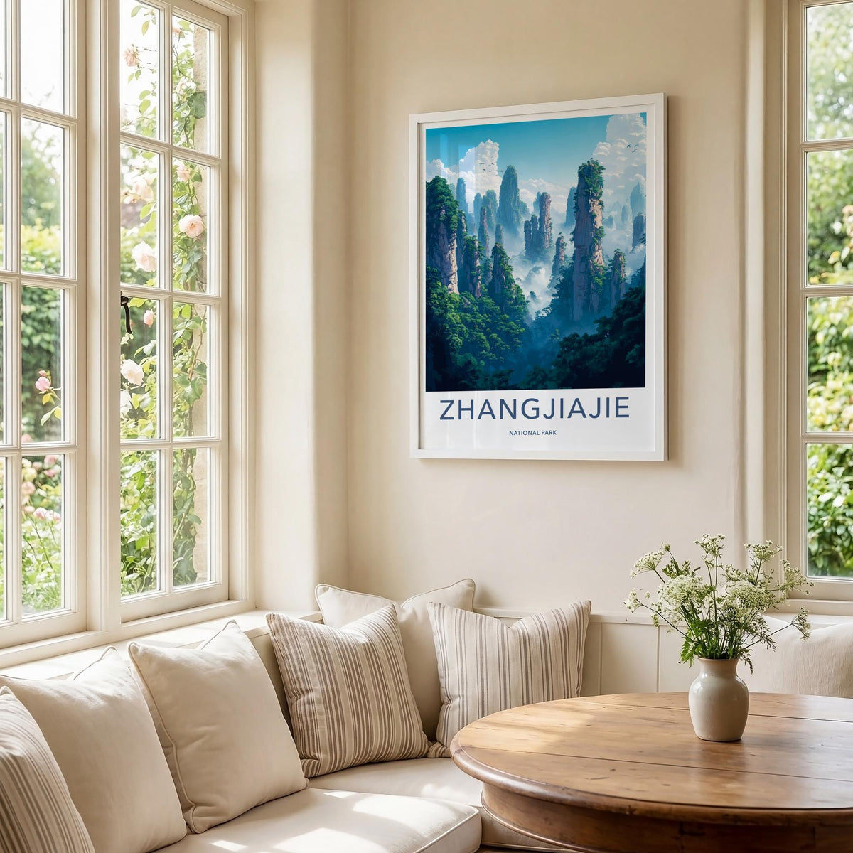 Zhangjiajie Poster - Misty Mountain Wall Art With Sandstone Pillars
