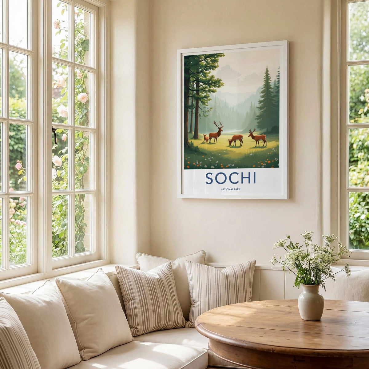 Sochi National Park Poster - Scenic Nature Decor With Deer & Forest