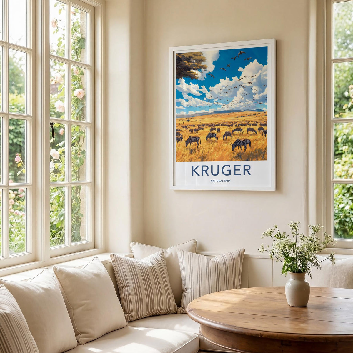 Kruger National Park Poster - Safari Landscape Art With Zebra Herd
