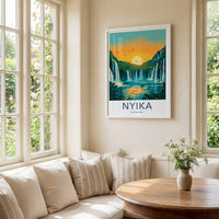 Nyika National Park Poster - African Wall Art With Waterfall Sunset