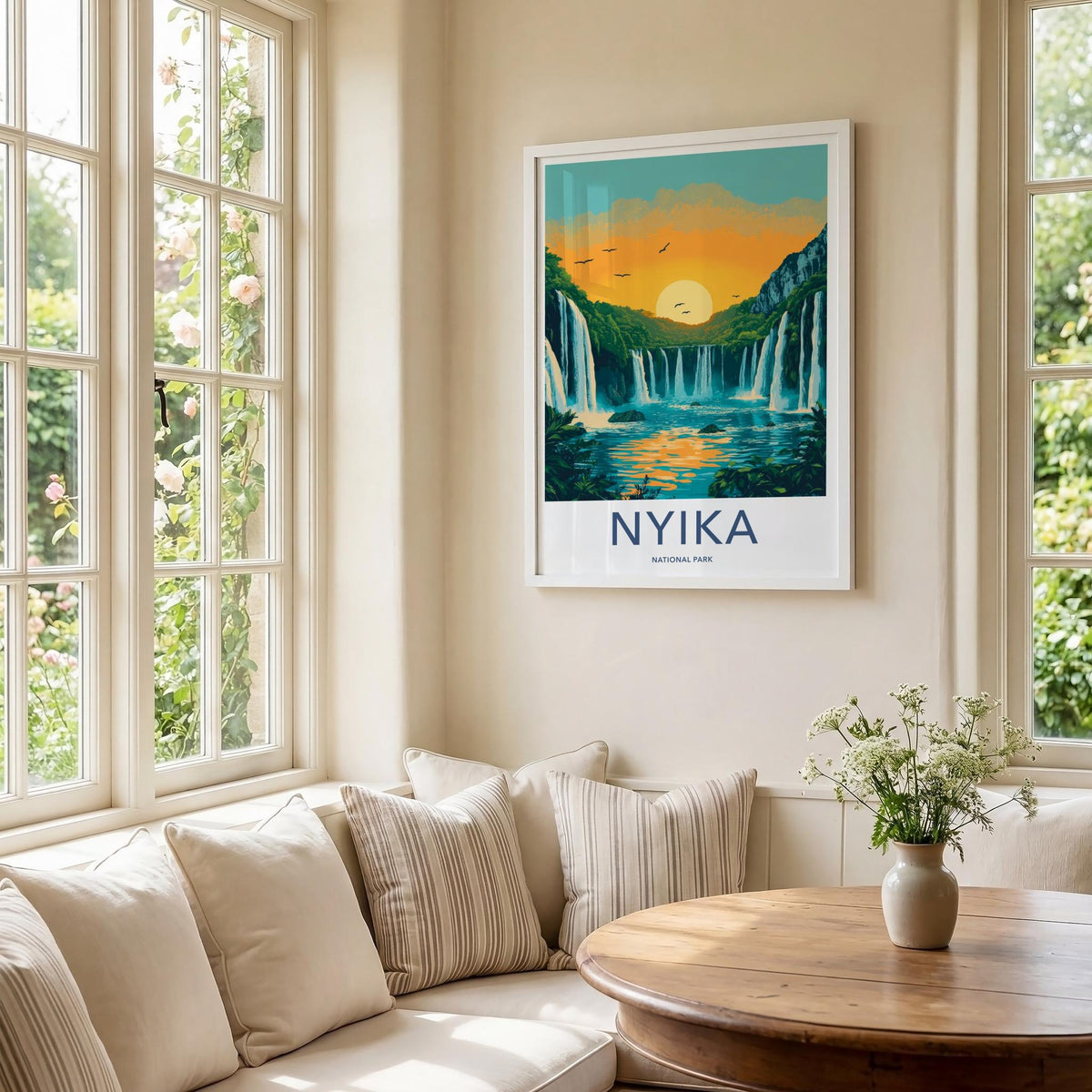 Nyika National Park Poster - African Wall Art With Waterfall Sunset