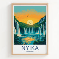 Nyika National Park Poster - African Wall Art With Waterfall Sunset