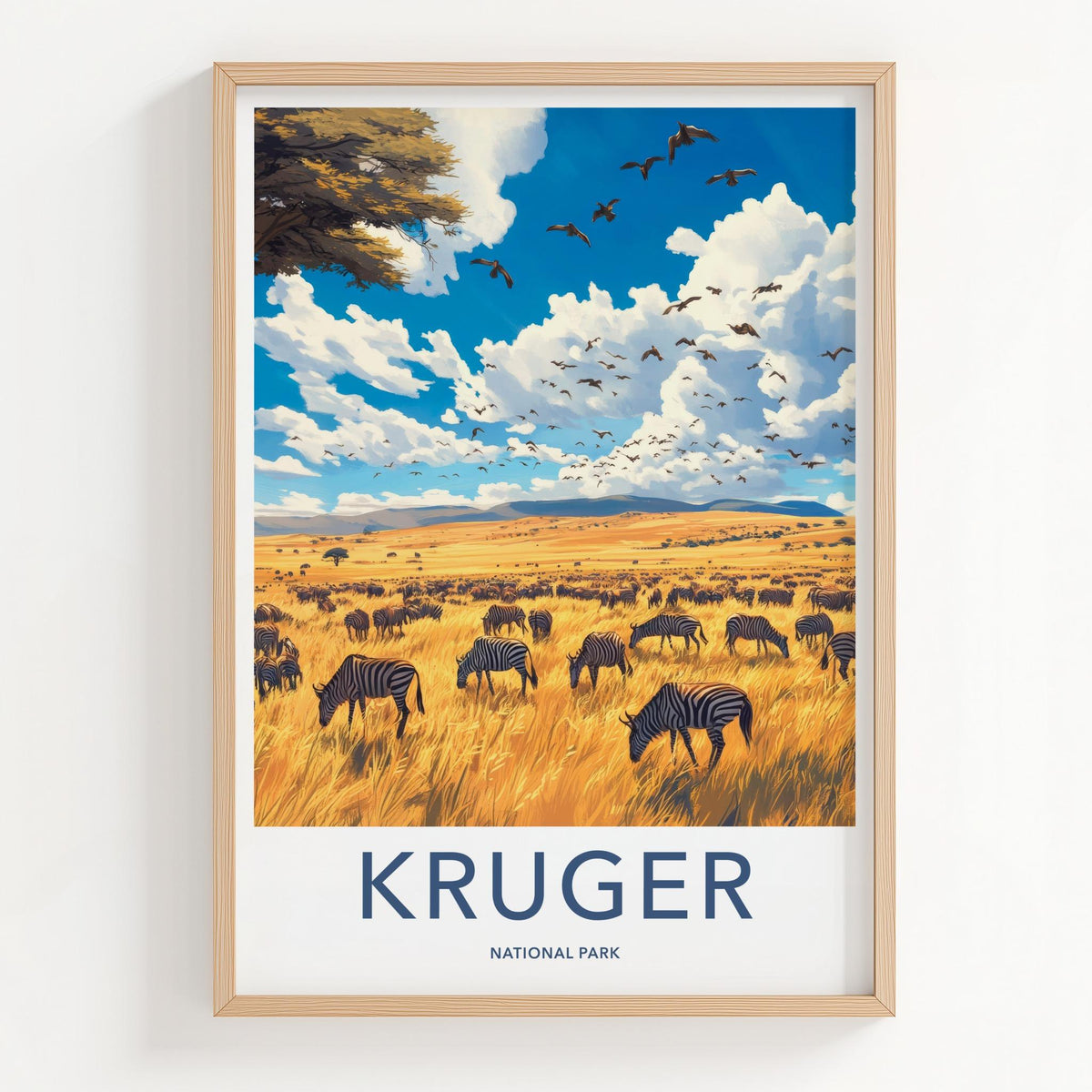 Kruger National Park Poster - Safari Landscape Art With Zebra Herd