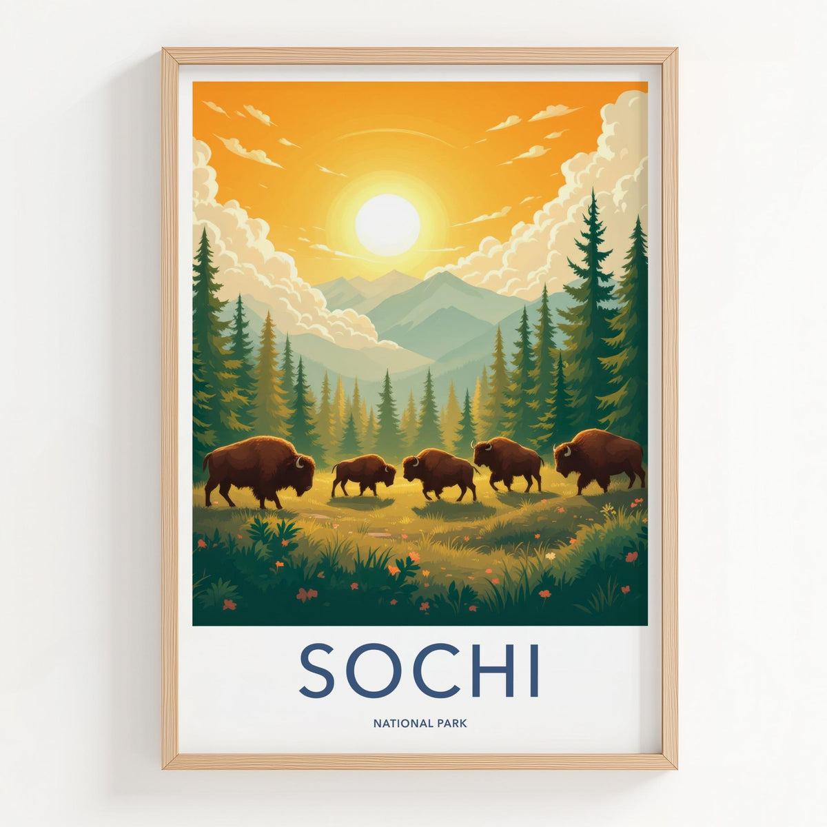 Sochi Wall Art - Scenic Russia Poster With Bison & Lush Forest