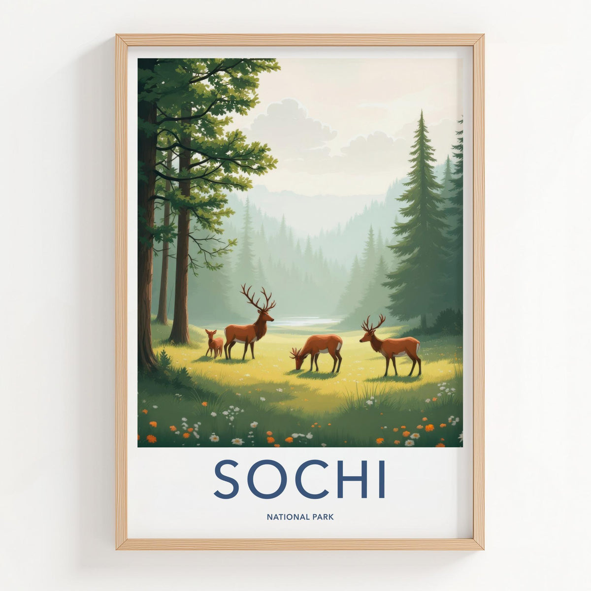 Sochi National Park Poster - Scenic Nature Decor With Deer & Forest