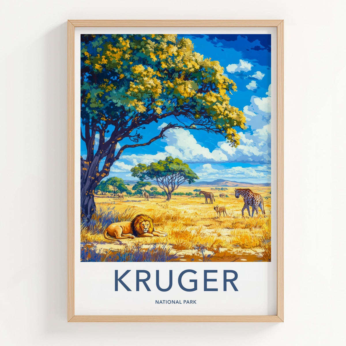 Kruger National Park Poster - Safari Wall Art Featuring Lion