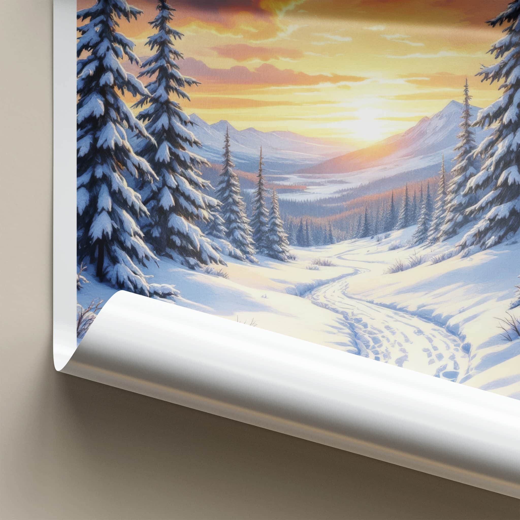 Kakslauttanen Poster - Finland Travel Art - Winter Path Sunset Home Decor