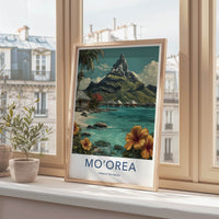 Moorea Poster - French Polynesia Overwater Bungalows Travel Art