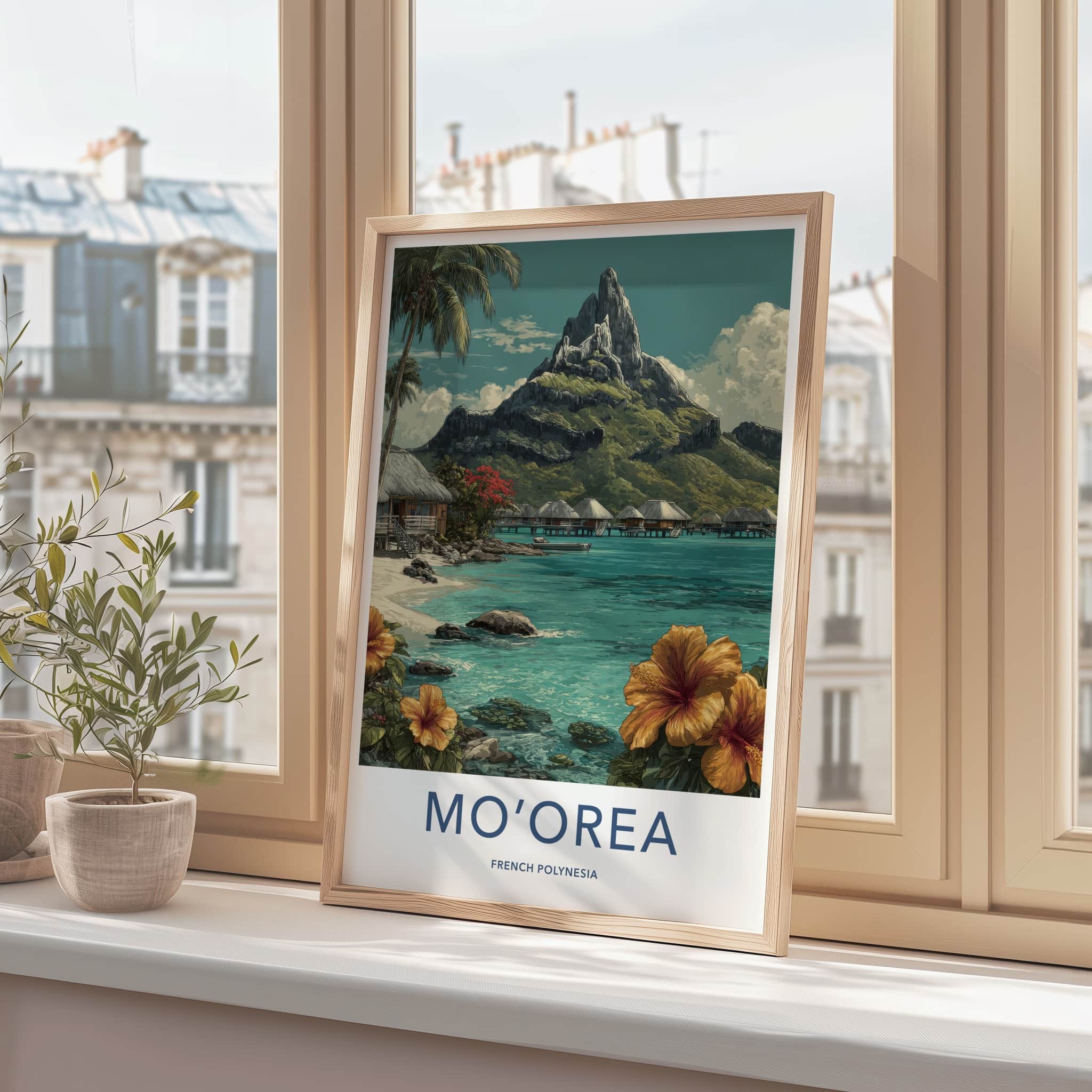 Moorea Poster - French Polynesia Overwater Bungalows Travel Art