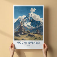 Mount Everest Poster Nepal Travel Print Ancient Stupas