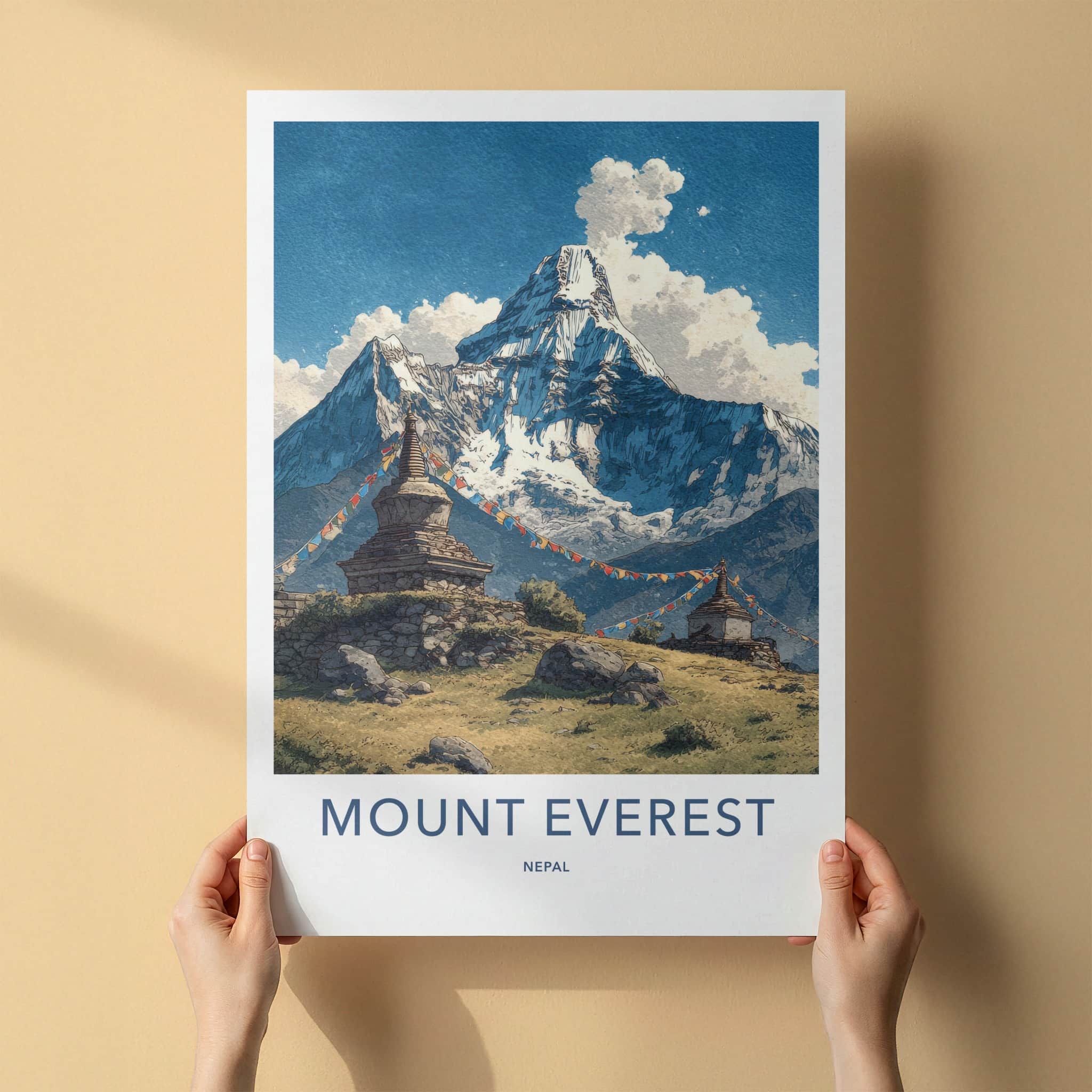 Mount Everest Poster Nepal Travel Print Ancient Stupas