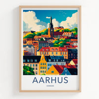 Aarhus Poster - Denmark Travel Art - Colorful city scene Home Decor
