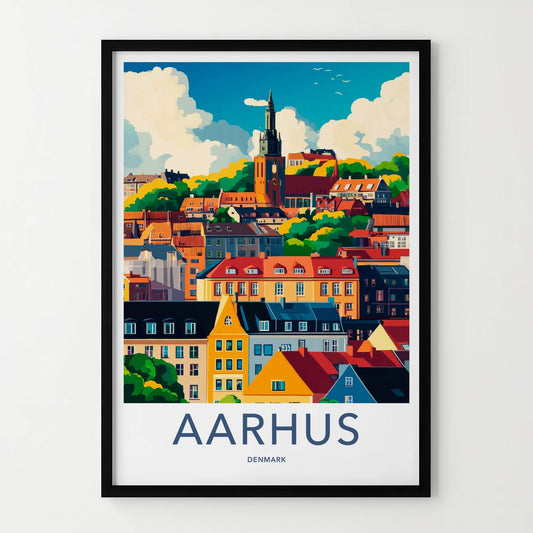 Aarhus Poster - Denmark Travel Art - Colorful city scene Home Decor