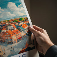 Aarhus Poster - Denmark Travel Art - Rooftop Cityscape Clouds Home Decor