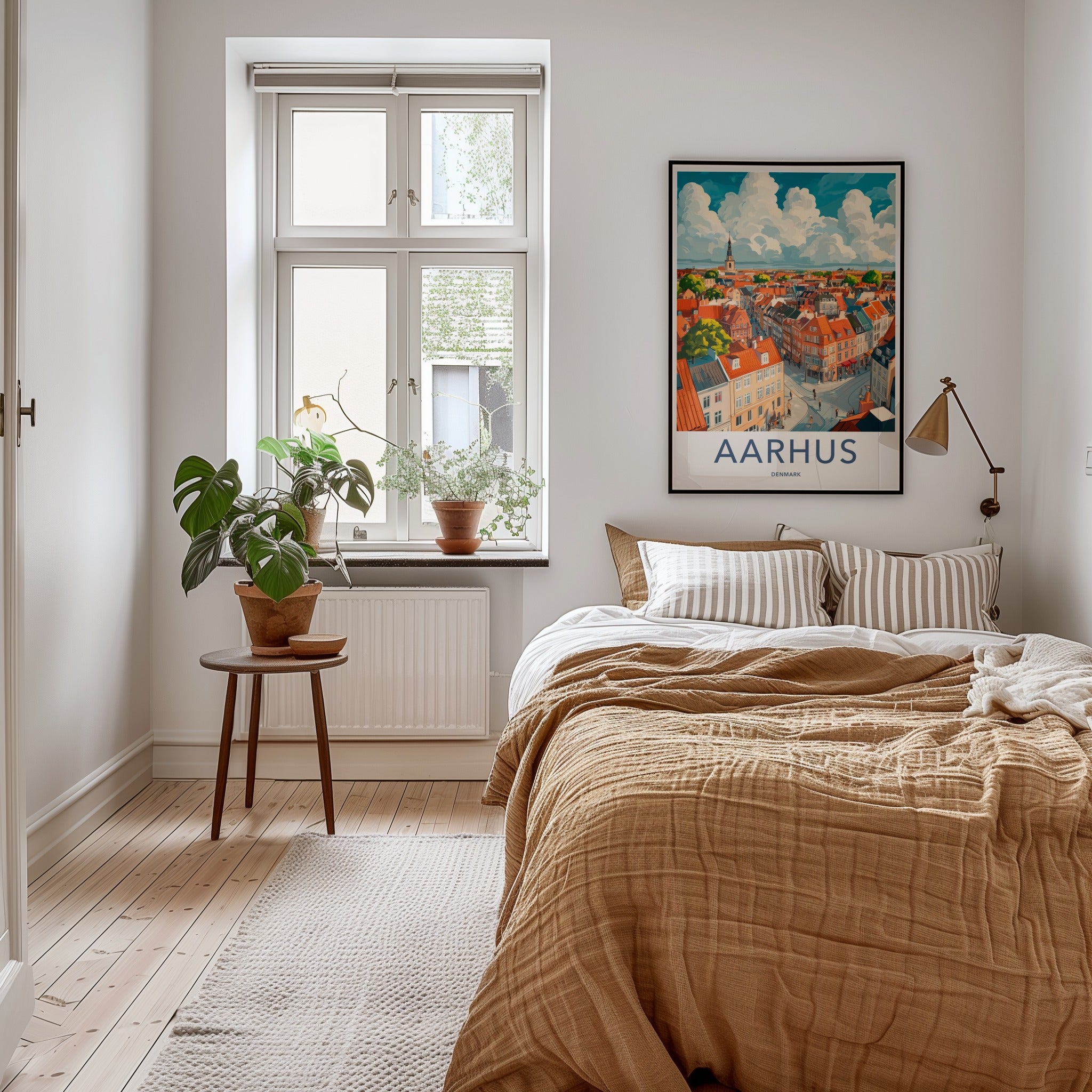 Aarhus Poster - Denmark Travel Art - Rooftop Cityscape Clouds Home Decor