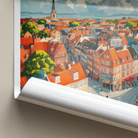 Aarhus Poster - Denmark Travel Art - Rooftop Cityscape Clouds Home Decor