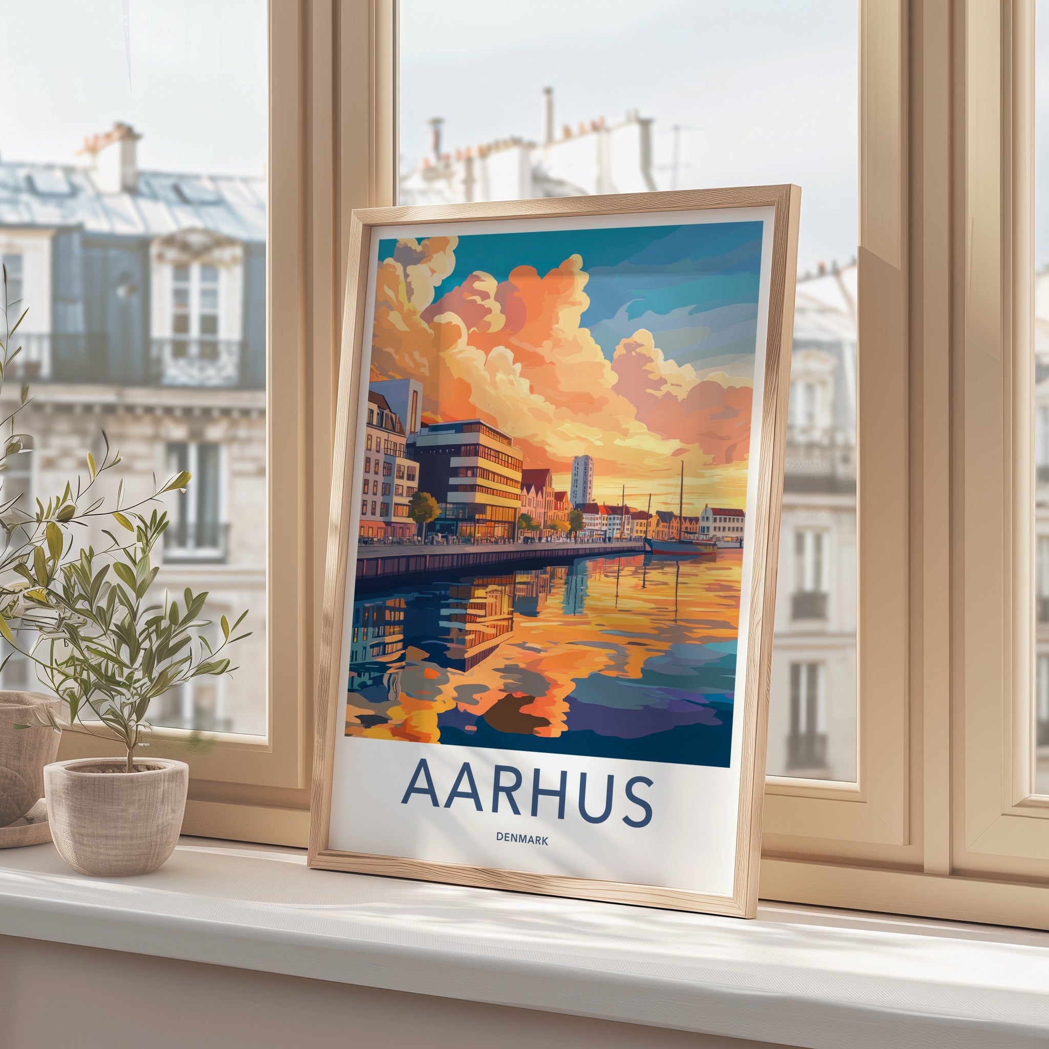 Aarhus Poster - Denmark Travel Art - Vibrant City Sunset Home Decor