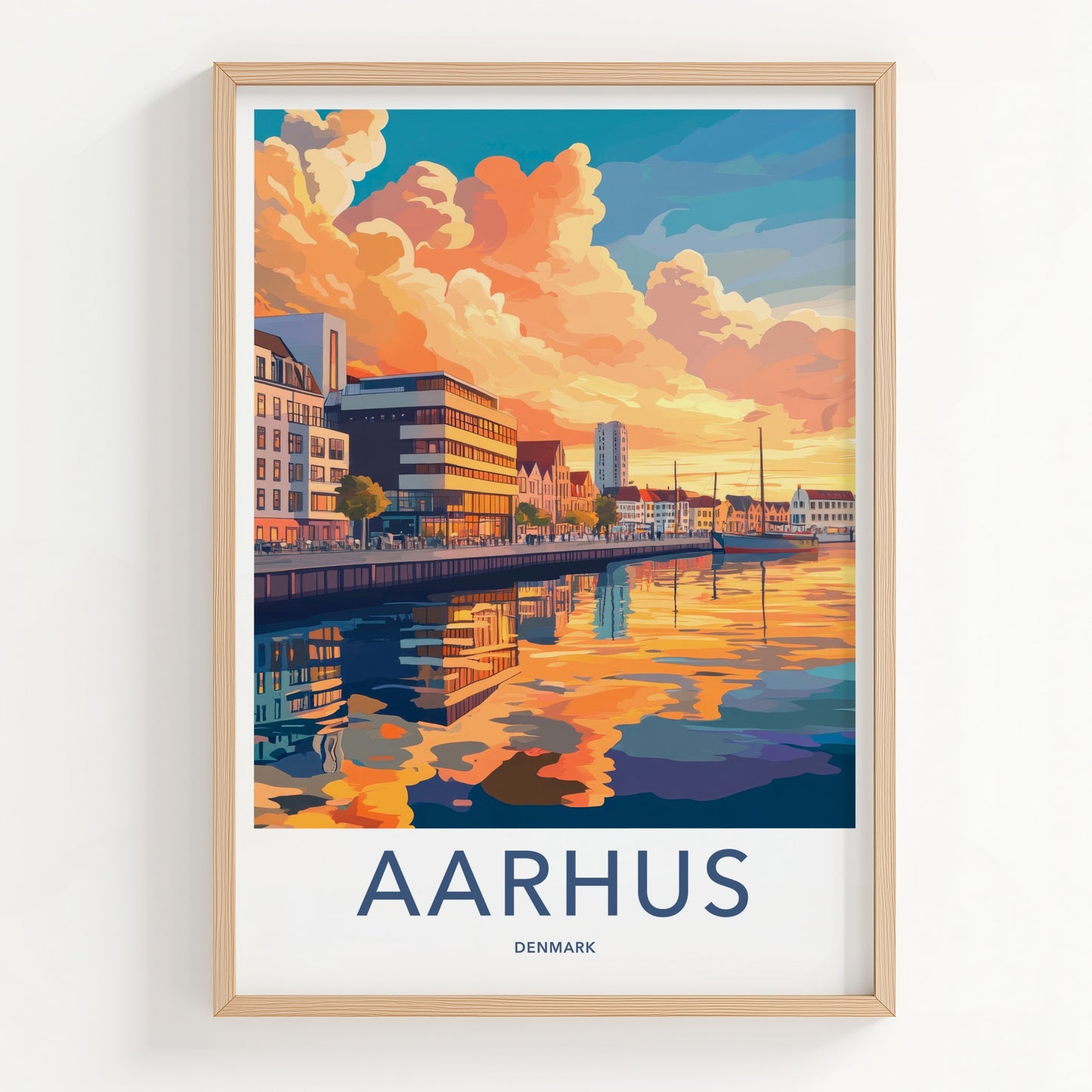 Aarhus Poster - Denmark Travel Art - Vibrant City Sunset Home Decor