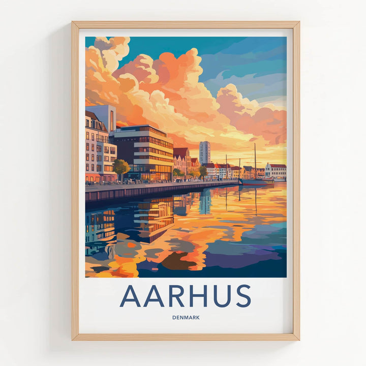 Aarhus Poster - Denmark Travel Art - Vibrant City Sunset Home Decor