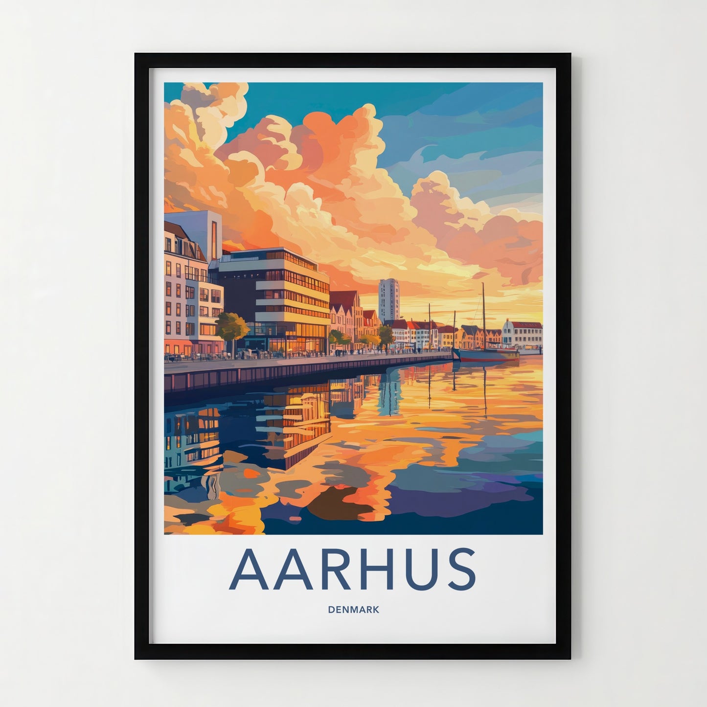 Aarhus Poster - Denmark Travel Art - Vibrant City Sunset Home Decor