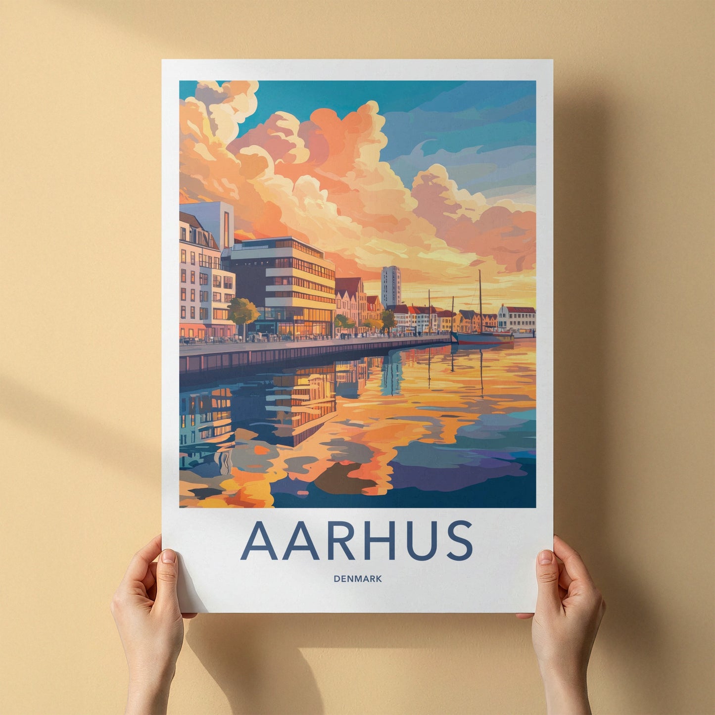 Aarhus Poster - Denmark Travel Art - Vibrant City Sunset Home Decor