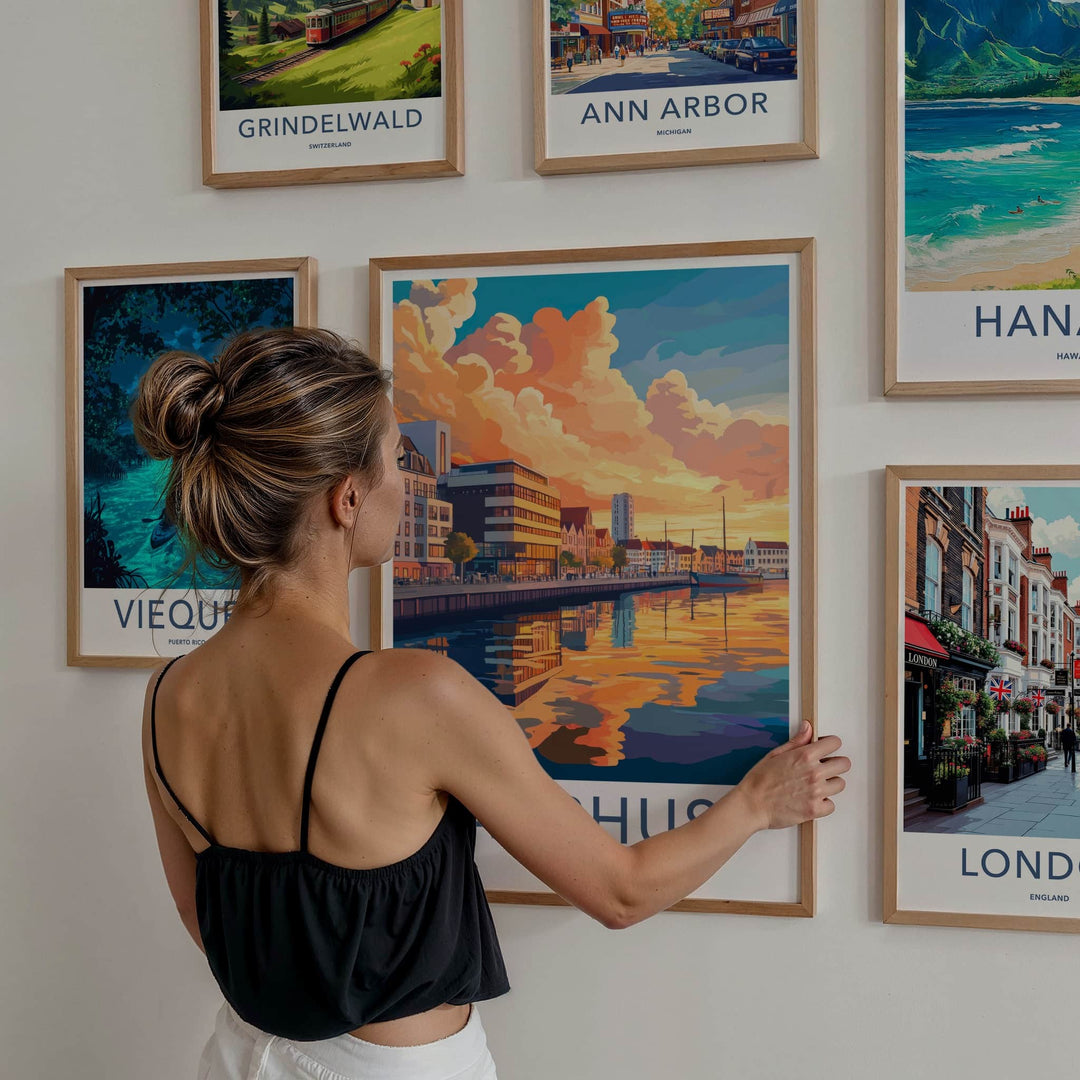 Aarhus Poster - Denmark Travel Art - Vibrant City Sunset Home Decor