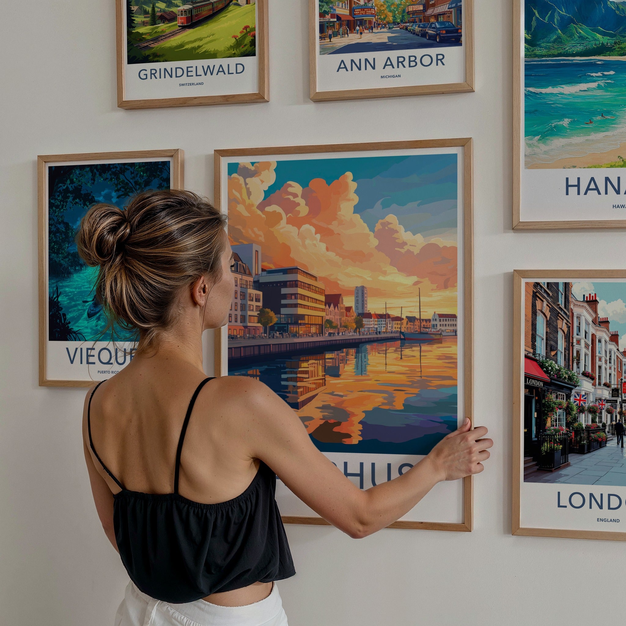 Aarhus Poster - Denmark Travel Art - Vibrant City Sunset Home Decor