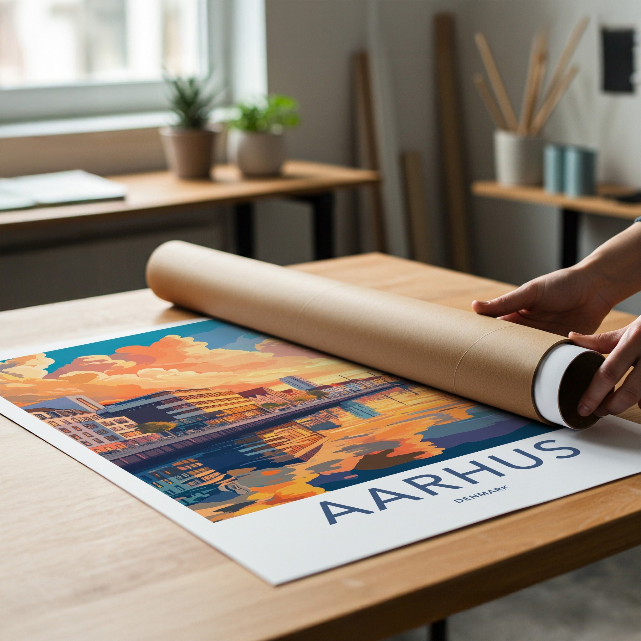 Aarhus Poster - Denmark Travel Art - Vibrant City Sunset Home Decor
