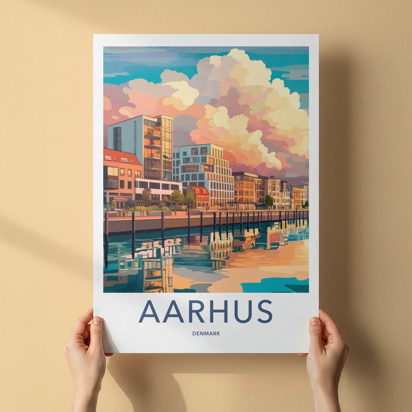Aarhus Poster - Denmark Travel Print - Vibrant canal sunset Home Decor