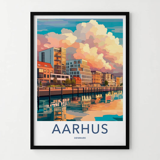 Aarhus Poster - Denmark Travel Print - Vibrant canal sunset Home Decor