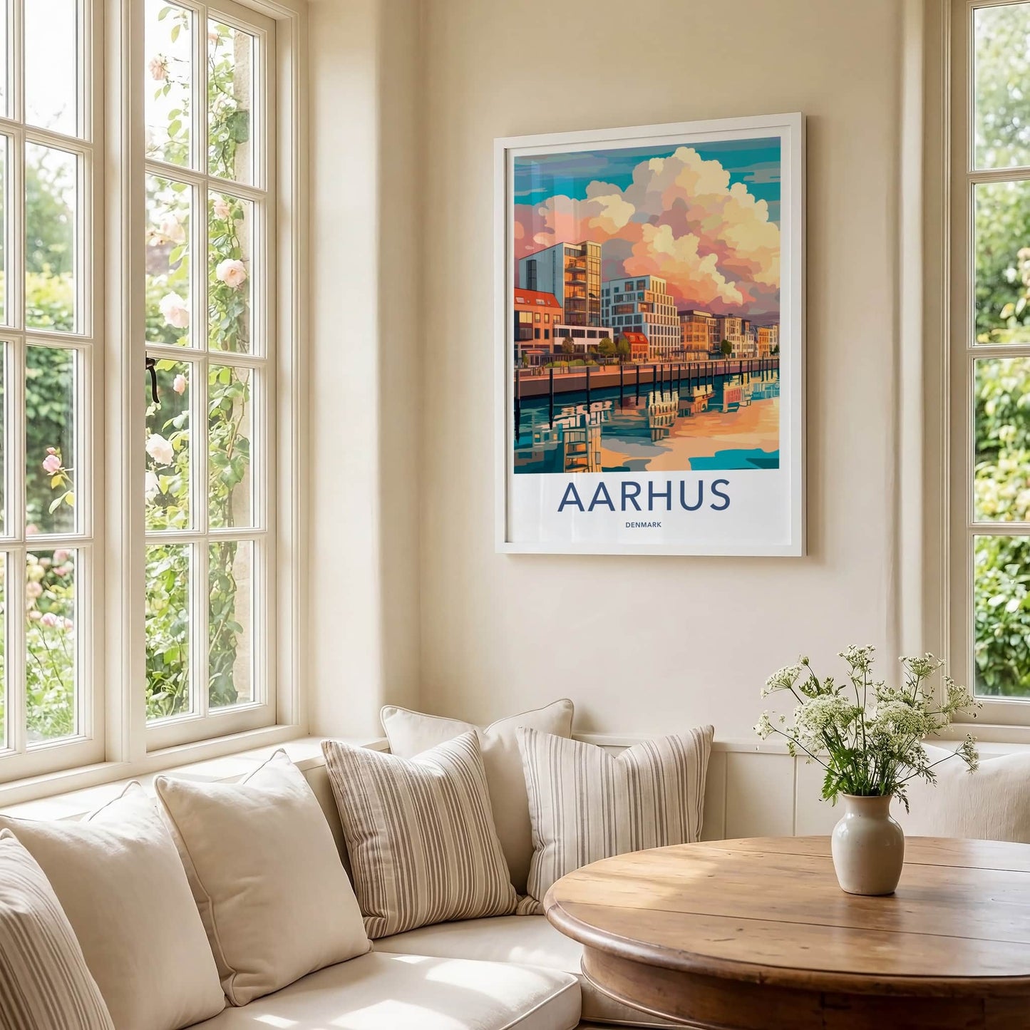 Aarhus Poster - Denmark Travel Print - Vibrant canal sunset Home Decor