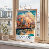 Aarhus Poster - Denmark Travel Print - Vibrant canal sunset Home Decor