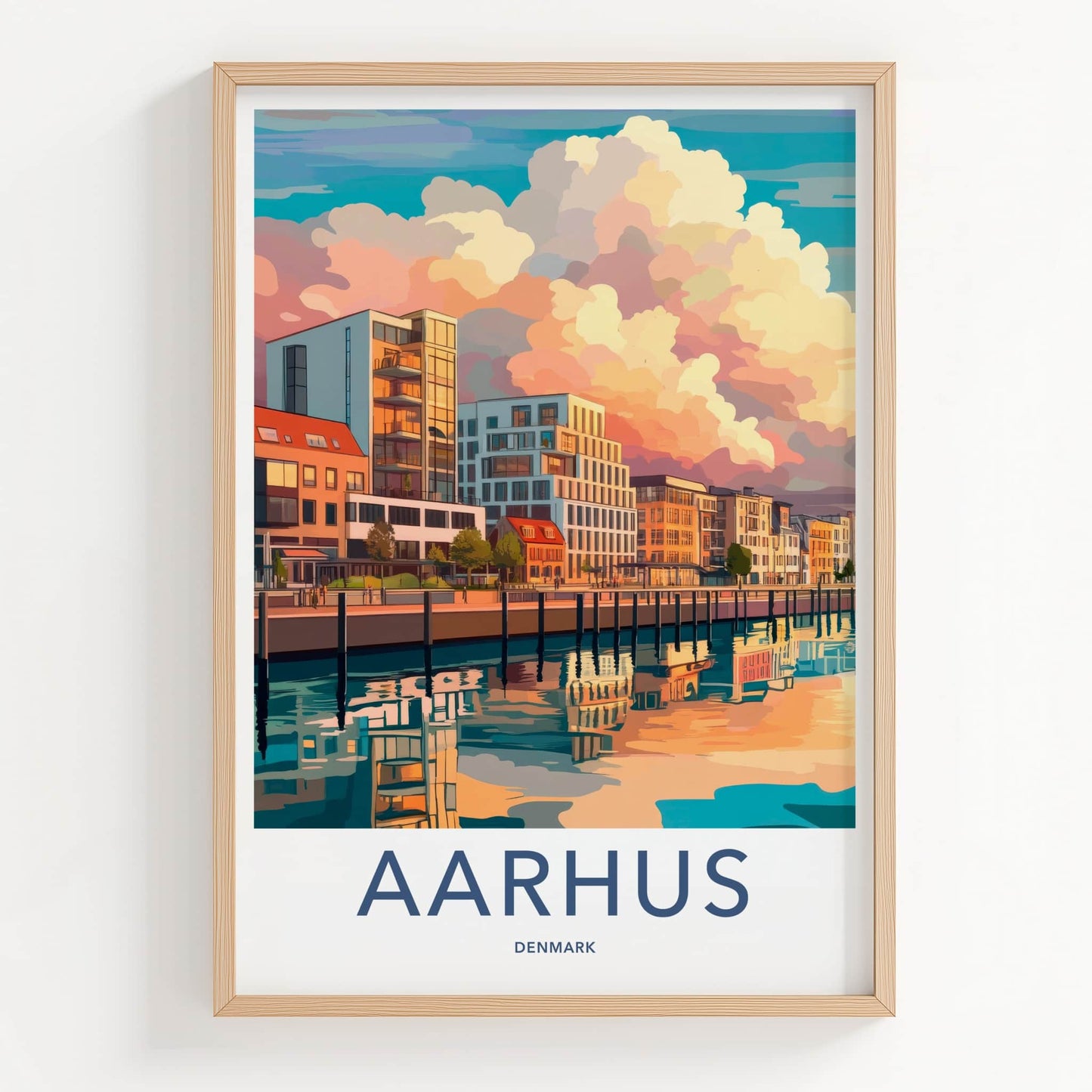 Aarhus Poster - Denmark Travel Print - Vibrant canal sunset Home Decor