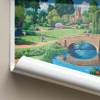 Abbey Park Poster - England Travel Art - River Bridge Swans Home Decor