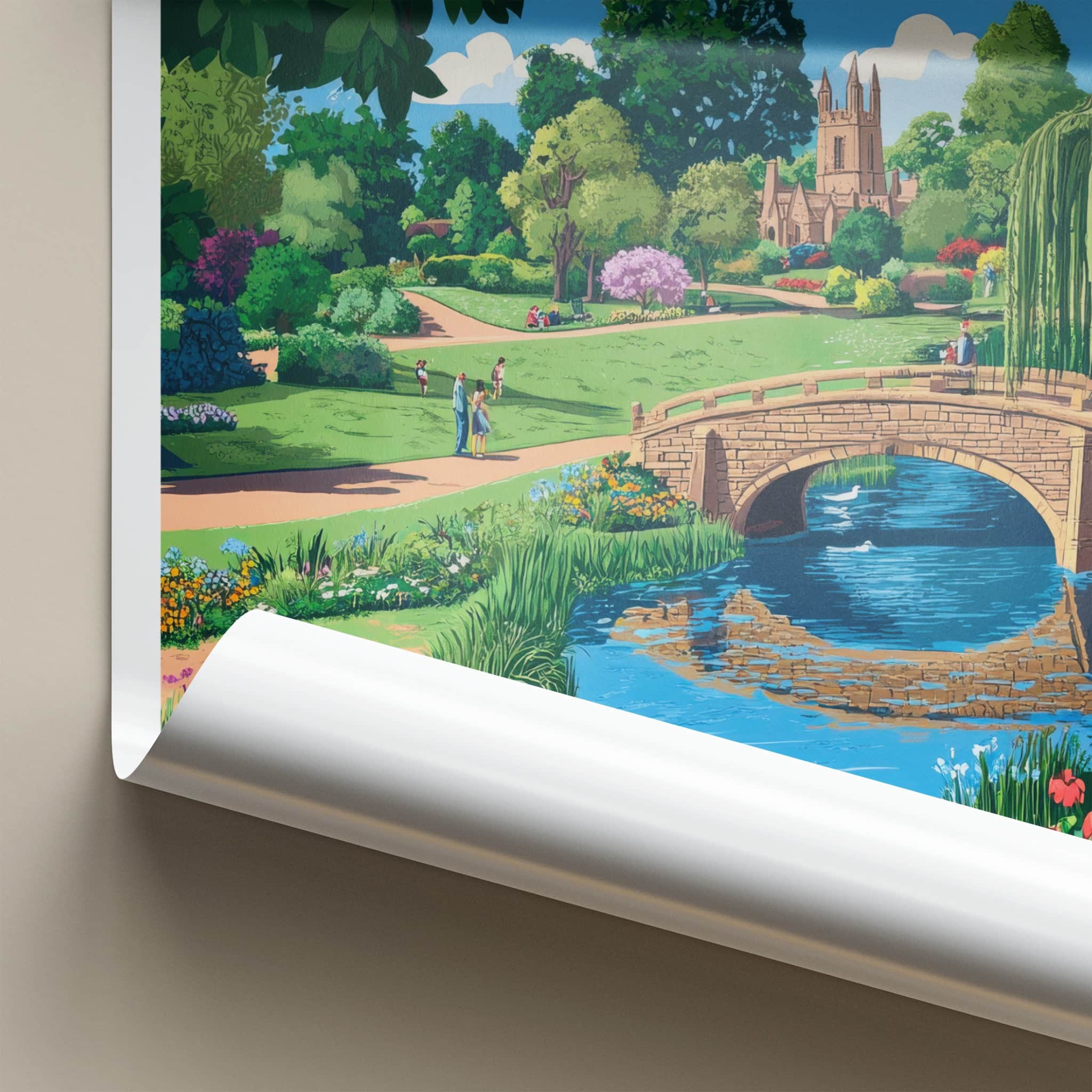 Abbey Park Poster - England Travel Art - River Bridge Swans Home Decor