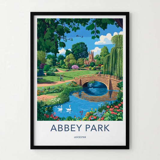 Abbey Park Poster - England Travel Art - River Bridge Swans Home Decor