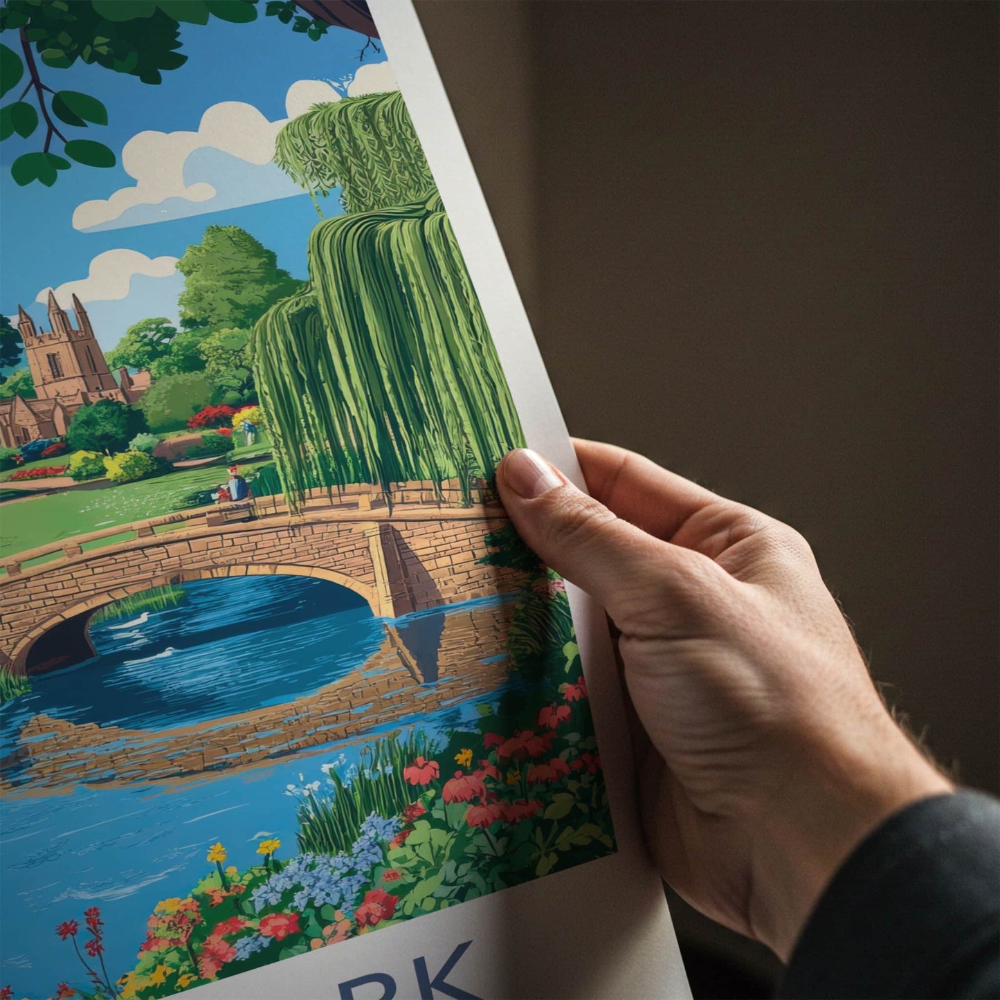 Abbey Park Poster - England Travel Art - River Bridge Swans Home Decor