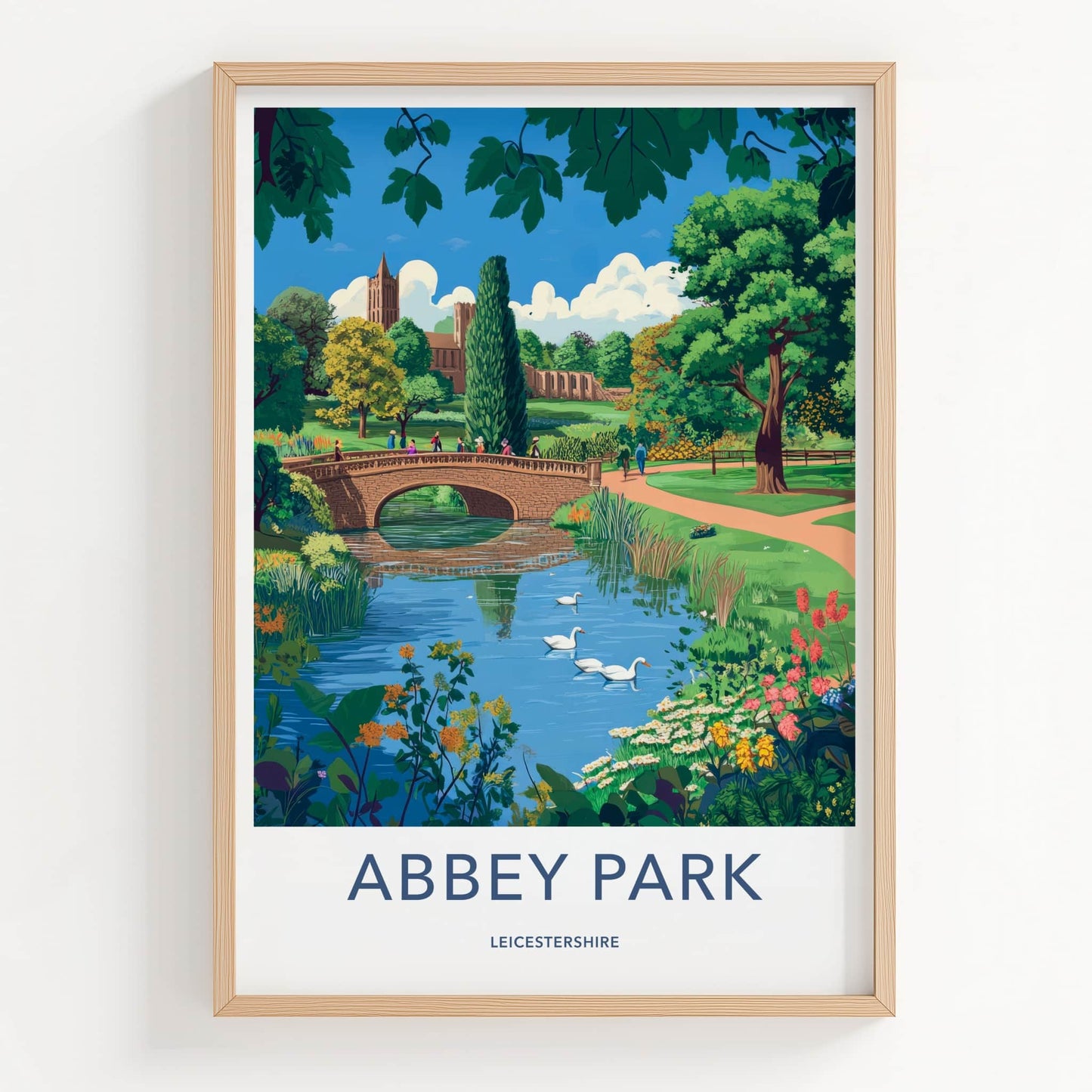 Abbey Park Poster - United Kingdom Art Print - Scenic Bridge Swans Wall Decor
