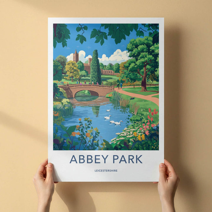 Abbey Park Poster - United Kingdom Art Print - Scenic Bridge Swans Wall Decor
