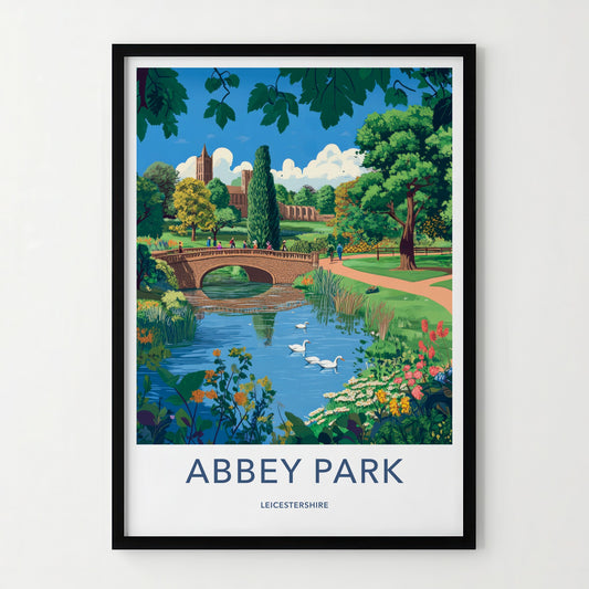 Abbey Park Poster - United Kingdom Art Print - Scenic Bridge Swans Wall Decor