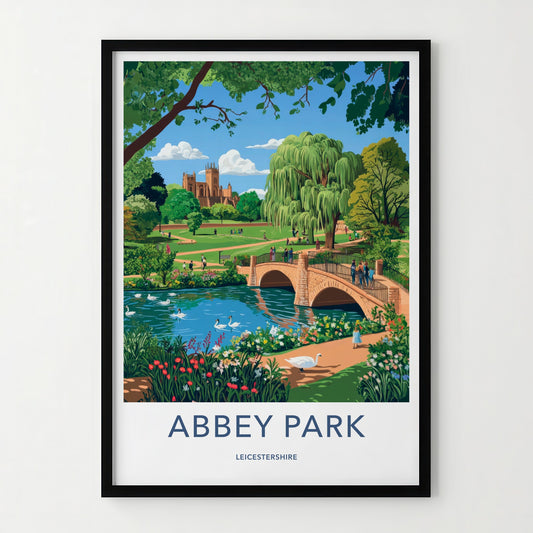 Abbey Park Poster - United Kingdom Travel Art - River Swans Cathedral Home Decor